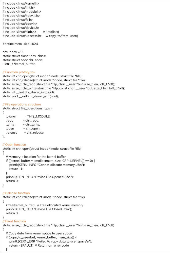 Linux Character Device Driver – Code Implementation