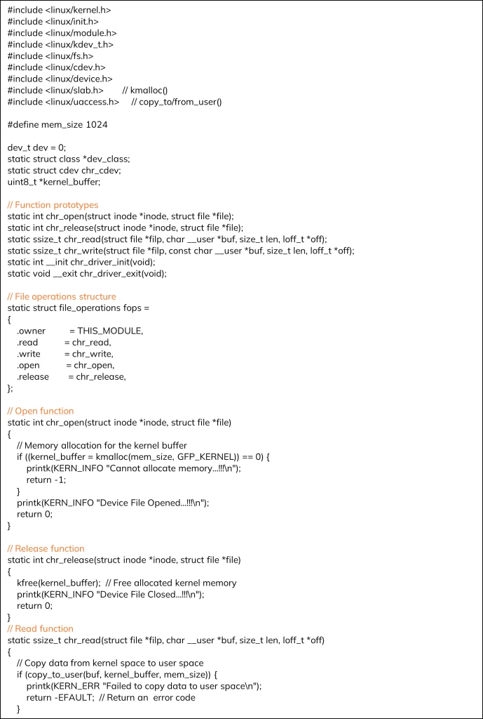 Linux Character Device Driver – Code Implementation